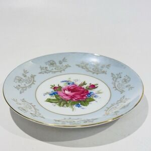 Vintage Royal Halsey Saucer‎ Very Fine China Gold Trim Blue & Red Floral Rose